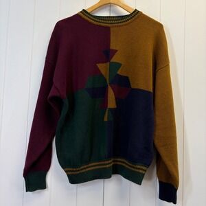 Vintage Structure 90s Crewneck Sweater Mens Large Colorblock Streetwear Earthy